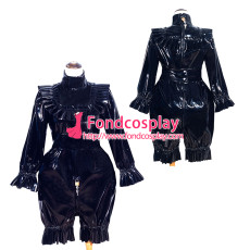French Sissy Maid Lockable Black PVC Romper Dress Uniform Cosplay Costume Tailor-made[G4010]
