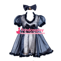 French Sissy Maid Lockable black Organza Dress Uniform Cosplay Costume Tailor-made[G4030]