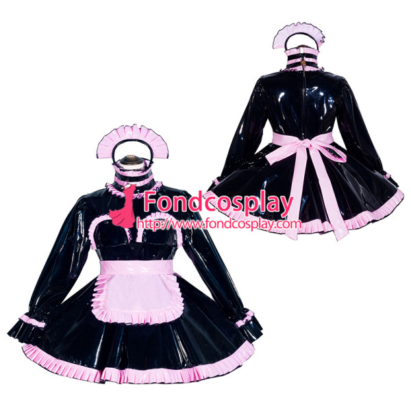 French Sissy Maid Lockable Black PVC Dress Uniform Cosplay Costume Tailor-made[G4051]