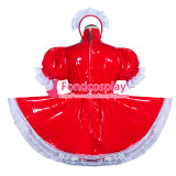 French Sissy Maid Lockable Red PVC Romper Dress Uniform Cosplay Costume Tailor-made[G4060]