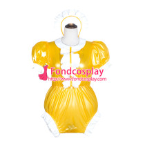 French Sissy Maid yellow Clear Pvc Romper Lockable Uniform Cosplay Costume Tailor-Made[G4066]
