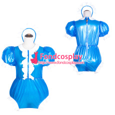 French Sissy Maid blue Clear Pvc Romper Lockable Uniform Cosplay Costume Tailor-Made[G4065]