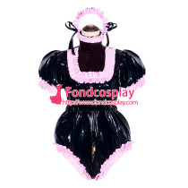 French Sissy Maid Lockable black PVC Romper Dress Uniform Cosplay Costume Tailor-made[G4049]