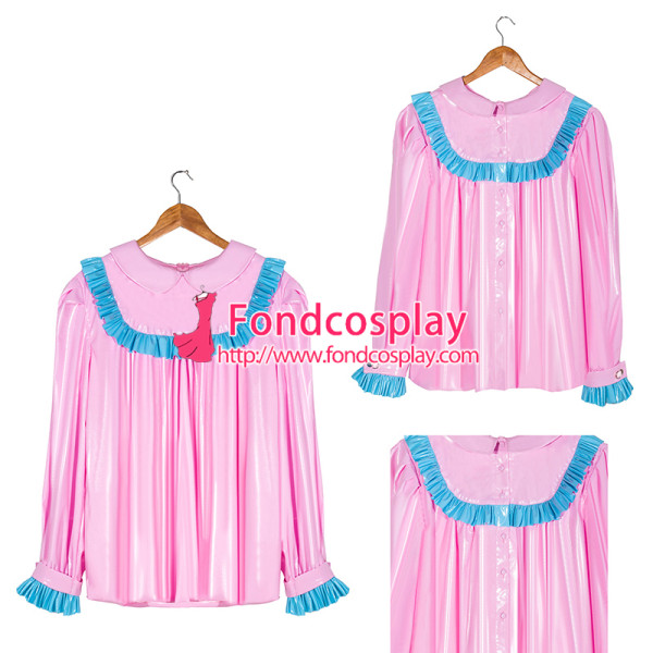 French Sissy Maid baby pink PVC shirt Uniform Cosplay Costume Tailor-made[G4057]