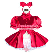 French Sissy Maid Lockable Red satin Dress Uniform Cosplay Costume Tailor-made[G4034]