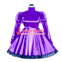 French Sissy Maid Lockable purple satin Dress Uniform Cosplay Costume Tailor-made[G4033]