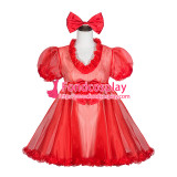 French Sissy Maid Lockable Red Organza Dress Uniform Cosplay Costume Tailor-made[G4053]