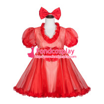 French Sissy Maid Lockable Red Organza Dress Uniform Cosplay Costume Tailor-made[G4053]