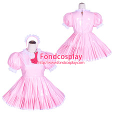 French Sissy Maid Lockable Baby Pink PVC Dress Uniform Cosplay Costume Tailor-made[G4020]