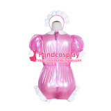 French Sissy Maid Hot pink Clear Pvc Romper Lockable Uniform Cosplay Costume Tailor-Made[G4067]