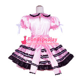 French Sissy Maid Lockable pink satin Dress Uniform Cosplay Costume Tailor-made[G4068]
