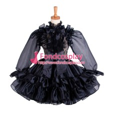 French Sissy Maid Black Organza Lockable Uniform Dress Cosplay Costume Tailor-Made[G1214]