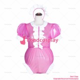 fondcosplay cross dressing sissy maid Hot pink Clear Pvc Romper jumpsuits Lockable panties Peter Pan collar CD/TV[G4067]