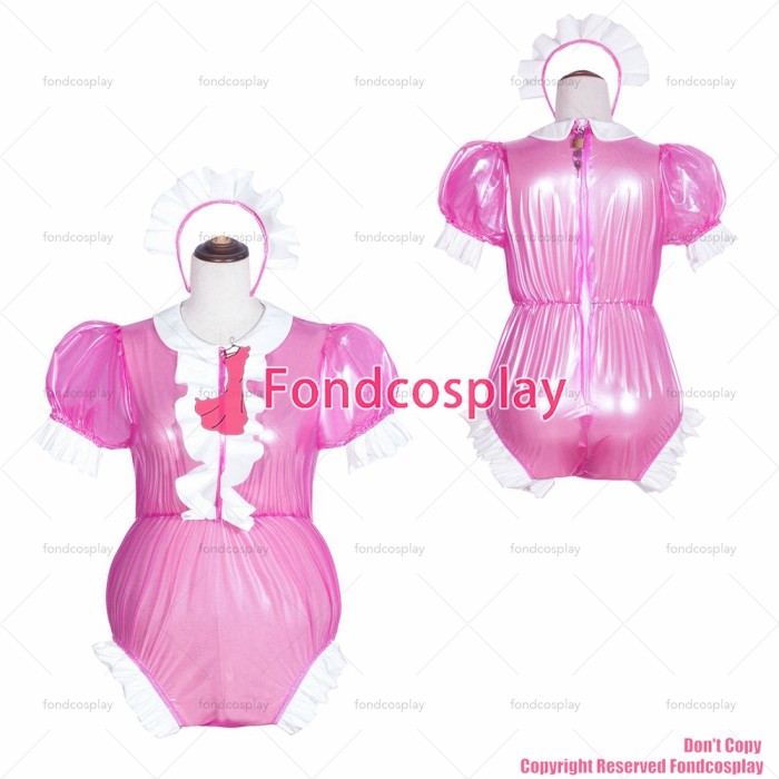 fondcosplay cross dressing sissy maid Hot pink Clear Pvc Romper jumpsuits Lockable panties Peter Pan collar CD/TV[G4067]