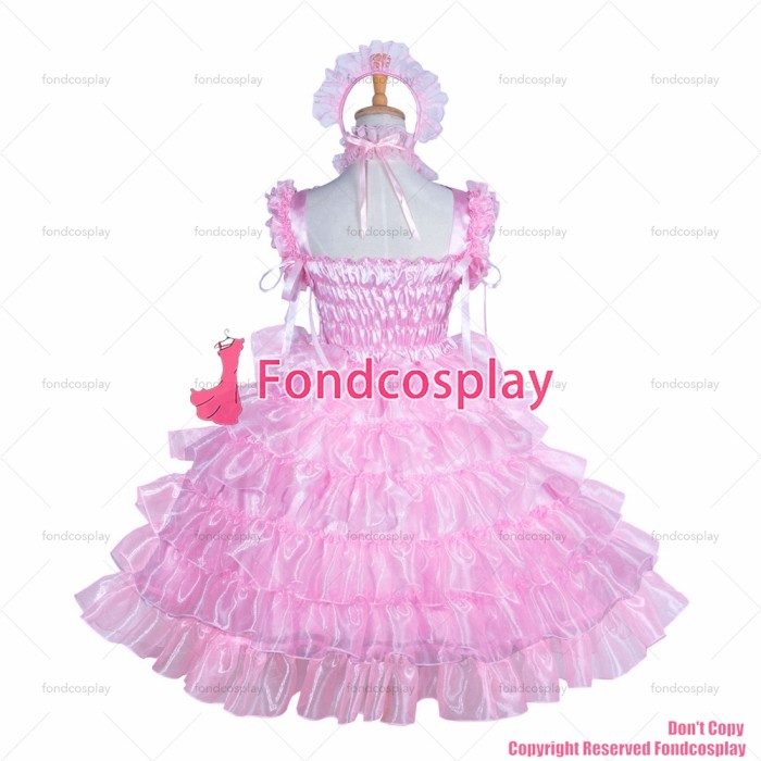fondcosplay adult sexy cross dressing sissy maid short baby Pink satin glass silk lolita dress tiered costume CD/TV[G3875]