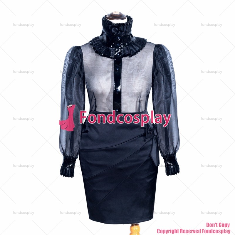 fondcosplay adult sexy cross dressing sissy maid short French Black Satin Skirt organza shirt Uniform Costume CD/TV[G4005]