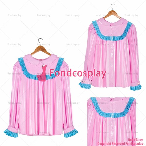 fondcosplay adult cross dressing sissy maid short French baby pink thin PVC shirt Peter Pan collar CD/TV[G4057]