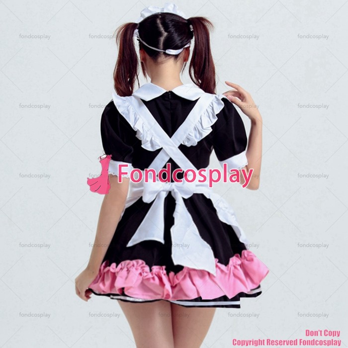 fondcosplay adult sexy cross dressing sissy maid short French lockable black Cotton dress white apron Unisex CD/TV[G3921]