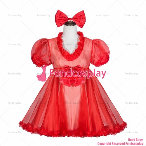 fondcosplay adult sexy cross dressing sissy maid short French Lockable Red Organza Dress Cosplay Costume CD/TV[G4053]