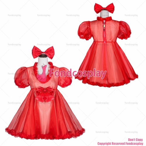 fondcosplay adult sexy cross dressing sissy maid short French Lockable Red Organza Dress Cosplay Costume CD/TV[G4053]