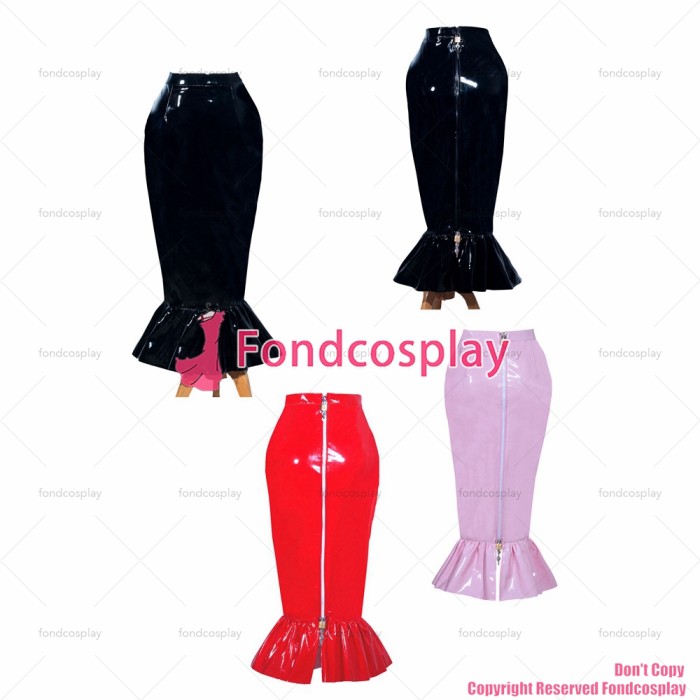 fondcosplay adult sexy cross dressing sissy maid French Black heavy PVC Fish tail Skirt Lockable Uniform CD/TV[G3983]