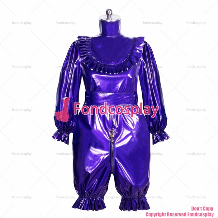 fondcosplay adult sexy cross dressing sissy maid baby French lockable purple thin PVC jumpsuits Romper CD/TV[G3911]