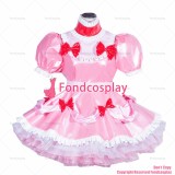 fondcosplay adult sexy cross dressing sissy maid short French Lockable Baby Pink shiny leather dress CD/TV[G3996]