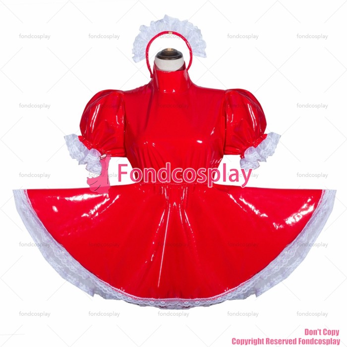 fondcosplay adult sexy cross dressing sissy maid short French Lockable Red heavy PVC Romper panties jumpsuits CD/TV[G4060]