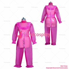 fondcosplay adult sexy cross dressing sissy maid lockable hot pink clear PVC lockable Romper jumpsuits CD/TV[G3960]