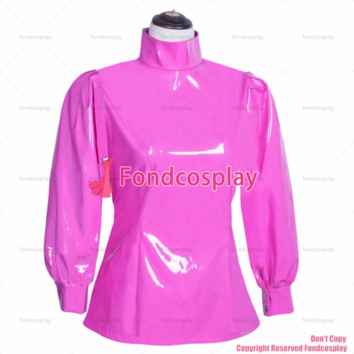 fondcosplay cross dressing sissy maid hot pink short lockable heavy PVC Gothic lolita punk shirt blouse skirt CD/TV[G3927]
