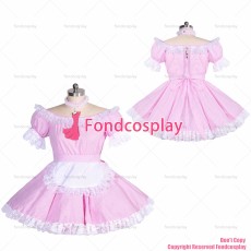 fondcosplay adult sexy cross dressing sissy maid short cotton French pink gingham lockable dress Unisex CD/TV[G3925]