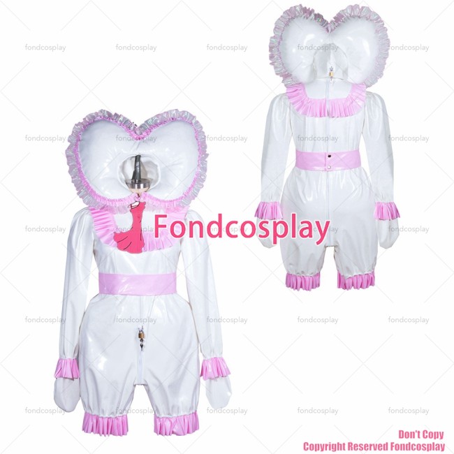 fondcosplay adult sexy cross dressing sissy maid French white lockable thin PVC jumpsuits Romper baby panties CD/TV[G3901]