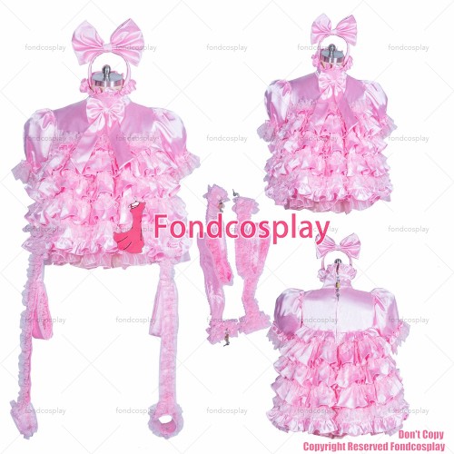fondcosplay adult sexy cross dressing sissy maid short French lockable pink sissy baby maid dress Handcuffs CD/TV[G3882]