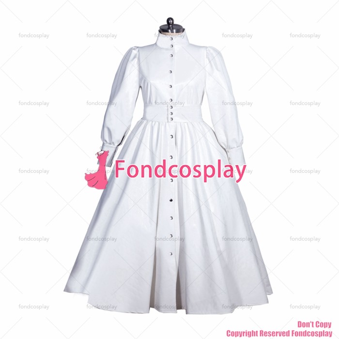 fondcosplay adult sexy cross dressing sissy maid long French white thin Pvc Dress belt Cosplay Costume CD/TV[G3966]