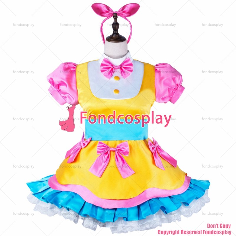 fondcosplay adult sexy cross dressing sissy maid short French Lockable Satin Dress Uniform Cosplay Costume CD/TV[G3974]