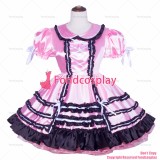 fondcosplay adult sexy cross dressing sissy maid short French Lockable pink satin Dress Uniform Costume CD/TV[G4068]