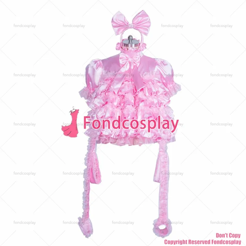fondcosplay adult sexy cross dressing sissy maid short French lockable pink sissy baby maid dress Handcuffs CD/TV[G3882]