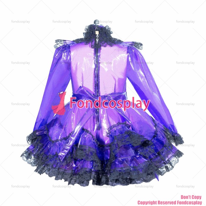 fondcosplay adult sexy cross dressing sissy maid short lockable purple clear PVC dress unisex Uniform costume CD/TV[G3955]