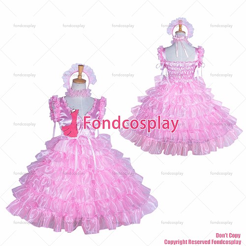 fondcosplay adult sexy cross dressing sissy maid short baby Pink satin glass silk lolita dress tiered costume CD/TV[G3875]