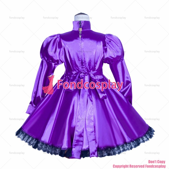 fondcosplay adult sexy cross dressing sissy maid short French Lockable purple satin Dress Uniform Costume CD/TV[G4033]