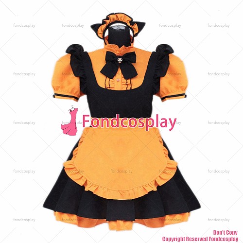 fondcosplay adult cross dressing sissy maid short French orange black lockable dress cosplay uniform cloth CD/TV[G3924]