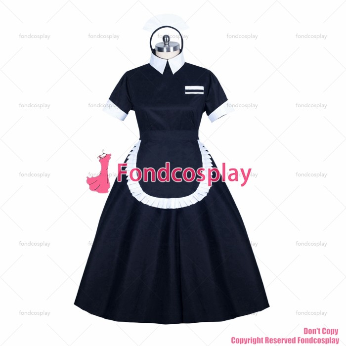 fondcosplay adult sexy cross dressing sissy maid long French black Cotton lockable dress apron CD/TV[G3894]