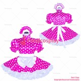 fondcosplay adult sexy cross dressing sissy maid short French Lockable hot pink dots satin Dress Costume CD/TV[G4045]