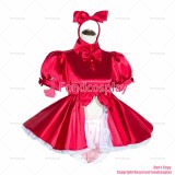 fondcosplay adult sexy cross dressing sissy maid short French Lockable Red satin Dress Uniform open sex CD/TV[G4034]