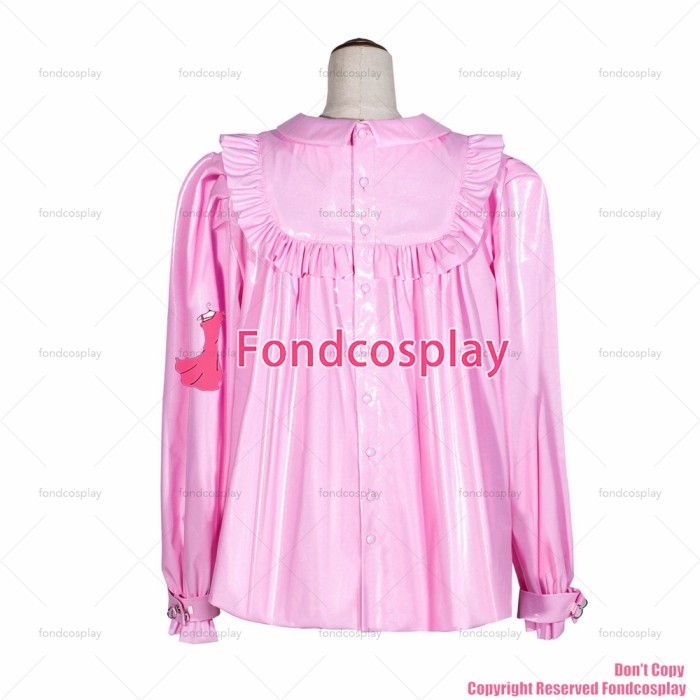 fondcosplay adult cross dressing sissy maid short French baby pink thin PVC Buttons shirt Peter Pan collar CD/TV[G4056]