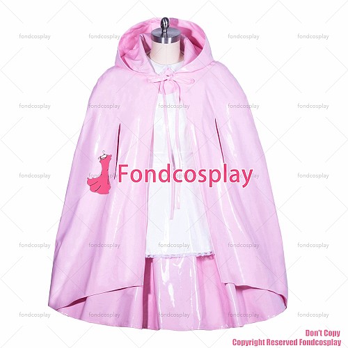 fondcosplay cross dressing sissy maid short sissy miad dress Alice lockable pink heavy PVC Cape/cloak cosplay CD/TV[G3913]