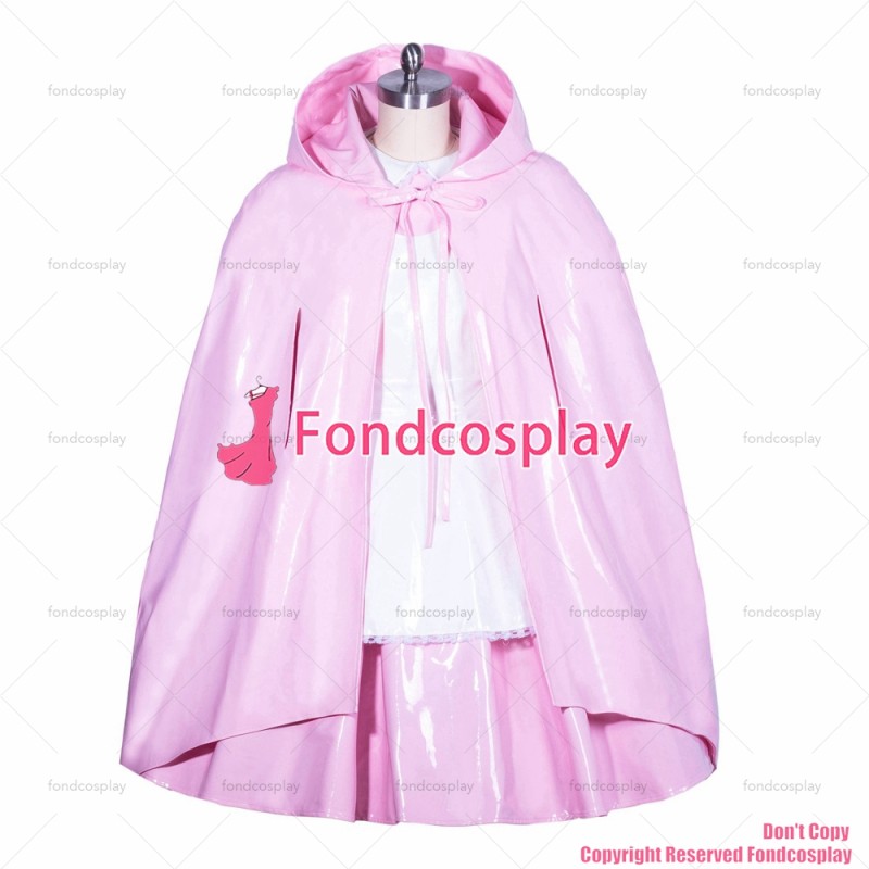 fondcosplay cross dressing sissy maid short sissy miad dress Alice lockable pink heavy PVC Cape/cloak cosplay CD/TV[G3913]