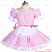 fondcosplay adult sexy cross dressing sissy maid short cotton French pink gingham lockable dress Unisex CD/TV[G3925]