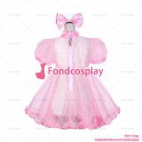 fondcosplay adult sexy cross dressing sissy maid short French Lockable Baby pink Organza Dress Uniform CD/TV[G4052]