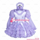fondcosplay adult sexy cross dressing sissy maid short French lockable lilac satin organza dress unisex CD/TV[G3883]